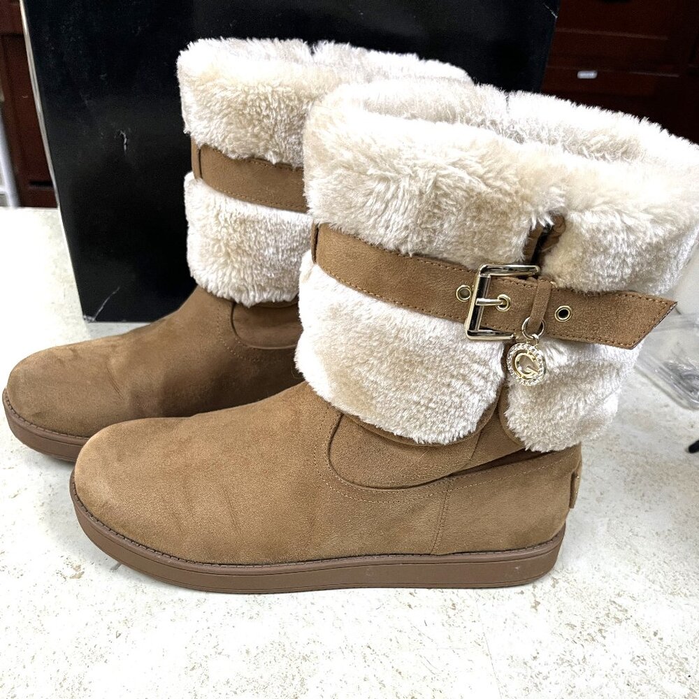 LADIES SIZE 9 GBG LOS ANGELES ADLEA BROWN FLEECE LINED SLIP ON BOOTS WITH BOX